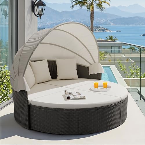 Outdoor Furniture Rattan - Furnitur Patio Tempat Tidur Bundar Luar