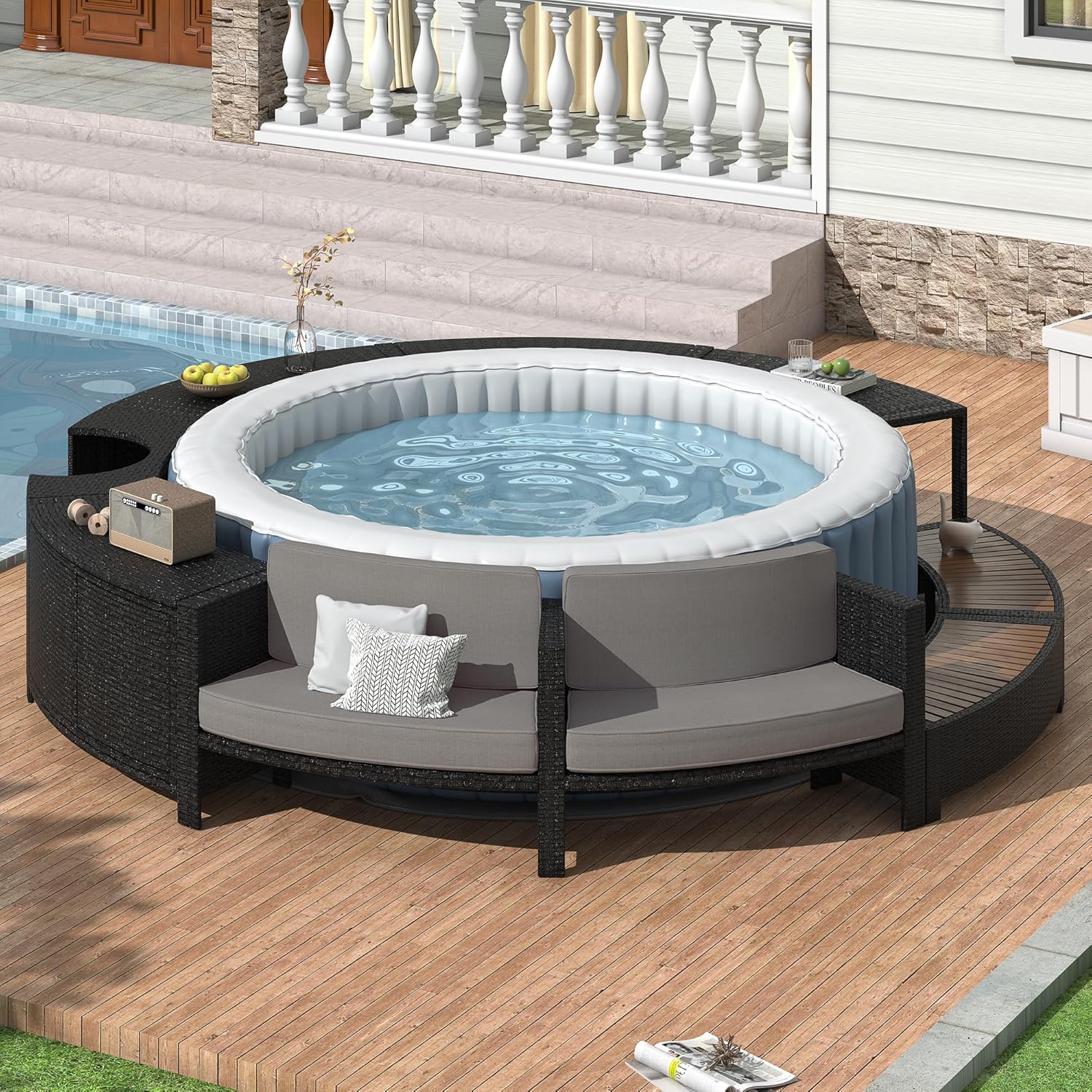 Outdoor Furniture Rattan - Set Sofa Patio Rotan dengan Penyimpanan