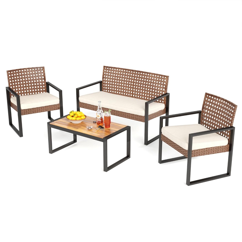 Outdoor Furniture Rattan - Set Furnitur Rotan Teras untuk 4