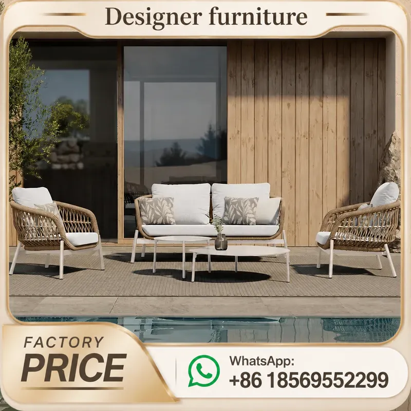 Outdoor Furniture For Pool - Set Sofa Anyaman Tali Luar Ruangan