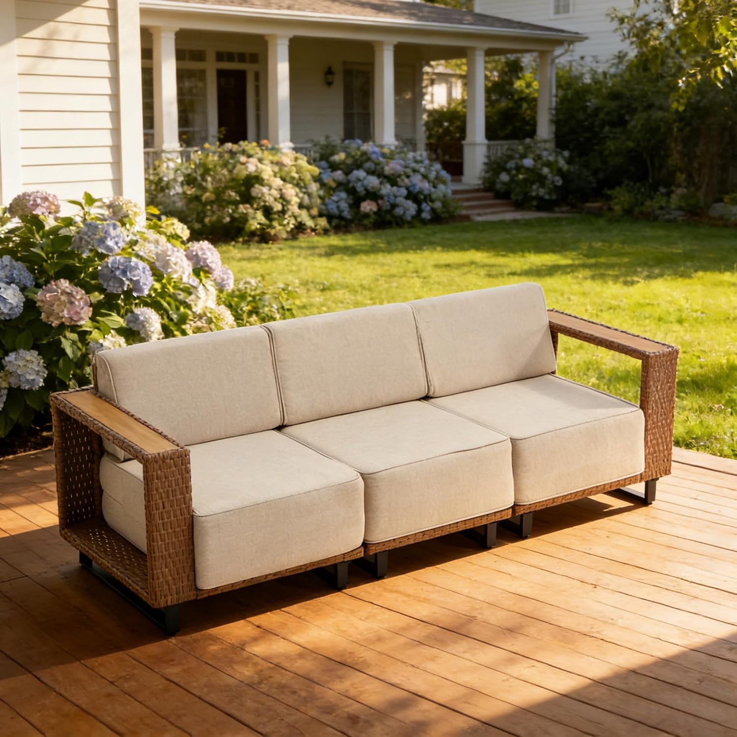 Outdoor Furniture Rattan - 3 Set Furnitur Teras Luar Ruangan