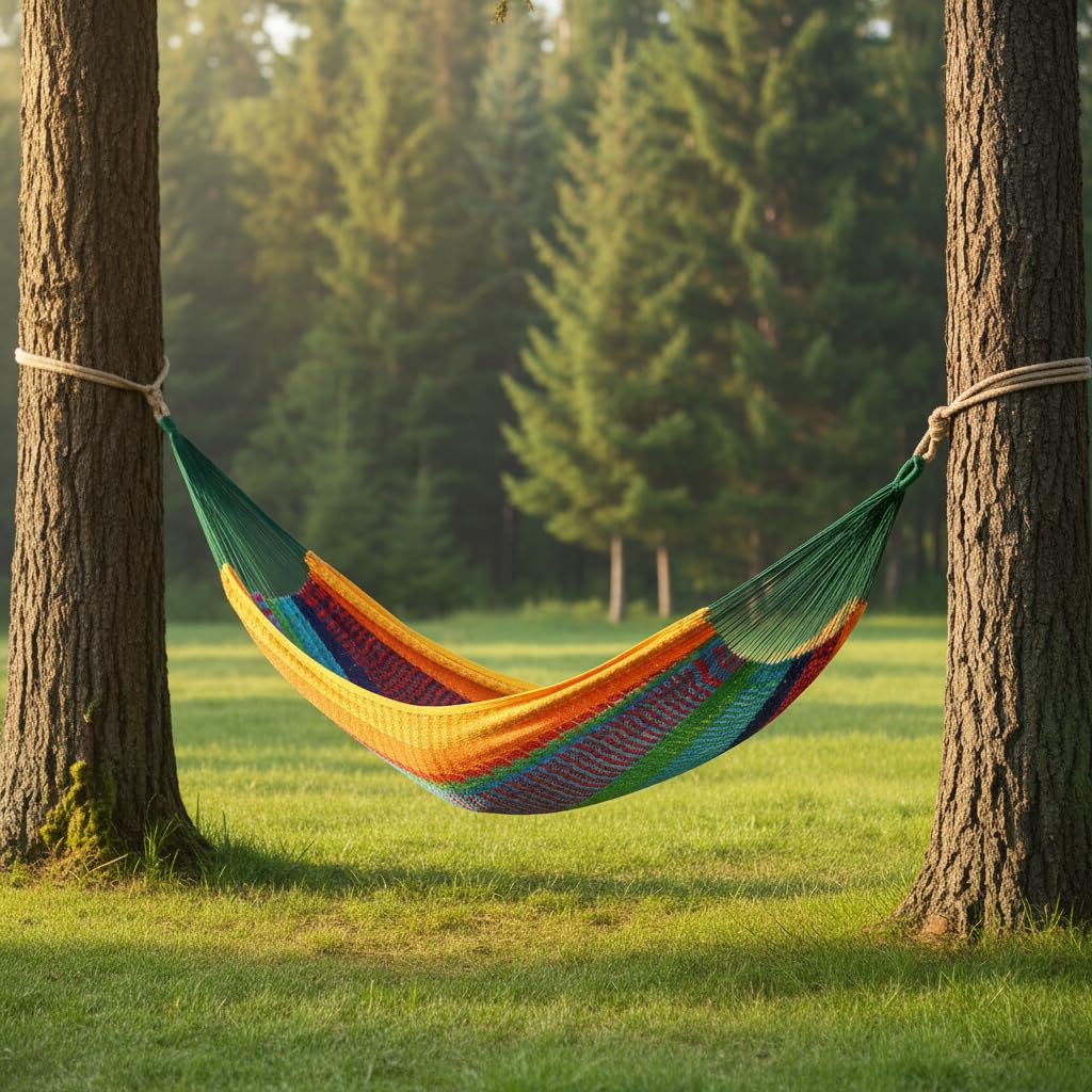 Outdoor Furniture Yellow - Hammock Ganda Bergaris Hijau Merah &