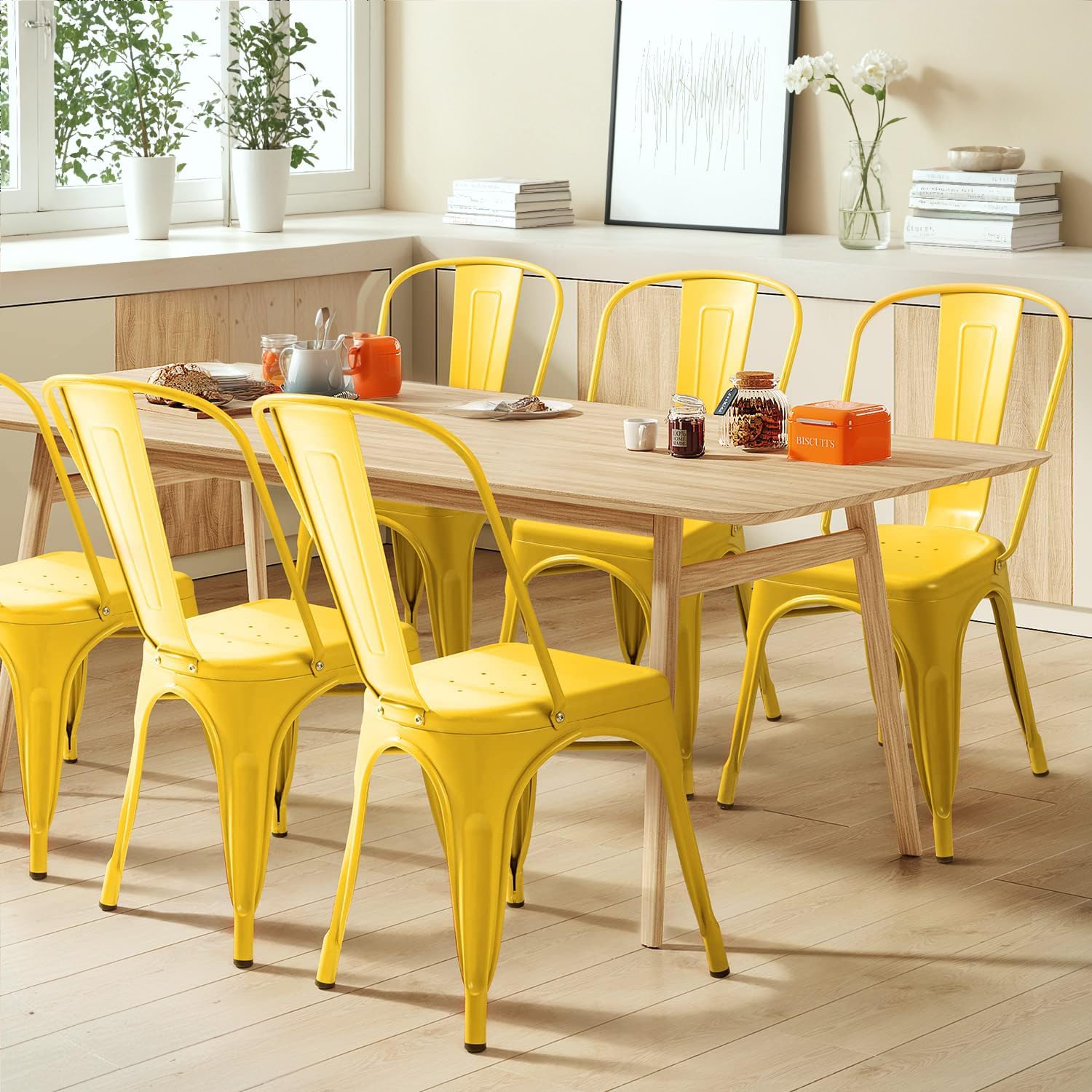 Kursi Makan Logam Set 4 Kursi  - Outdoor Furniture Yellow ulasan dan harga