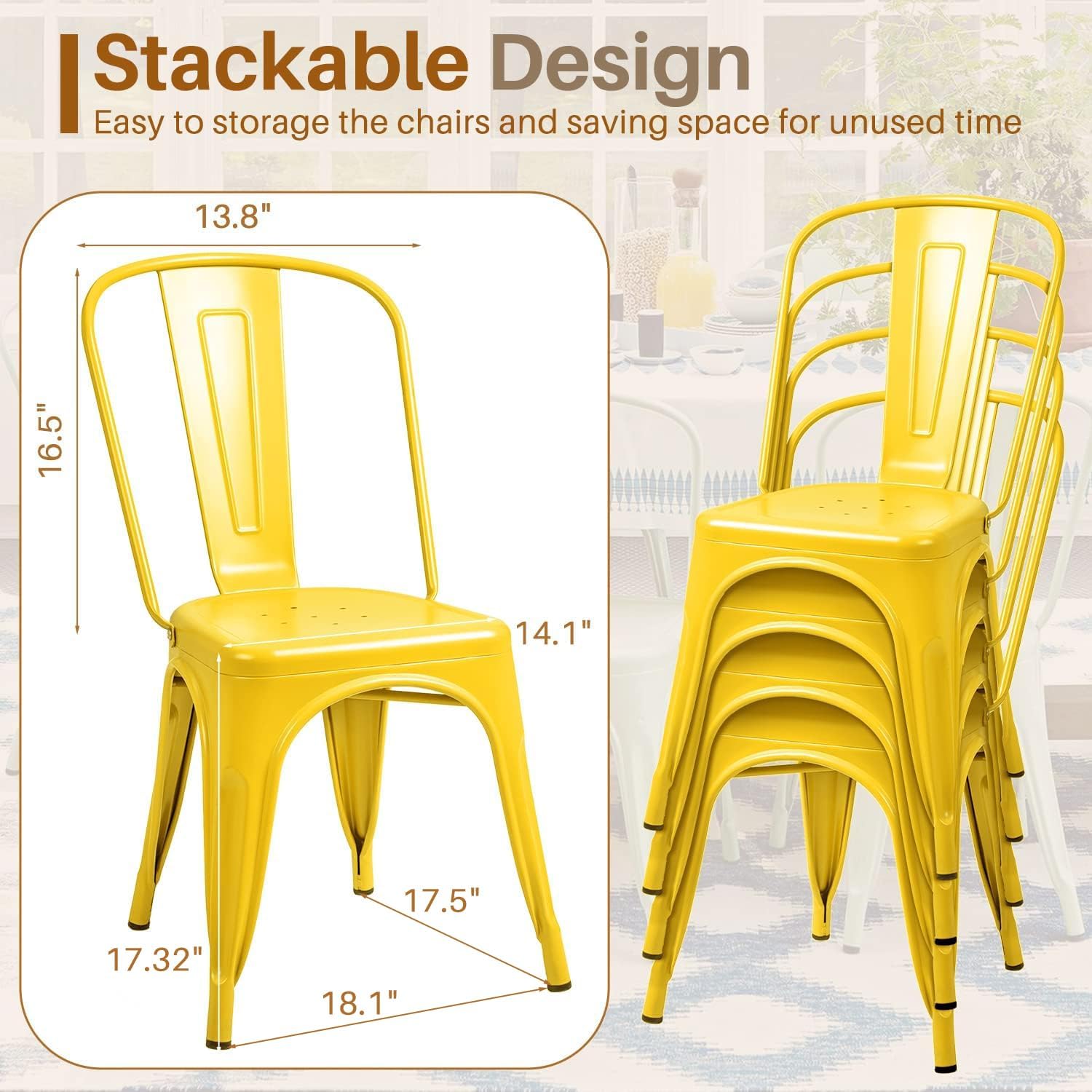 Kursi Makan Logam Set 4 Kursi  - Outdoor Furniture Yellow ulasan dan harga