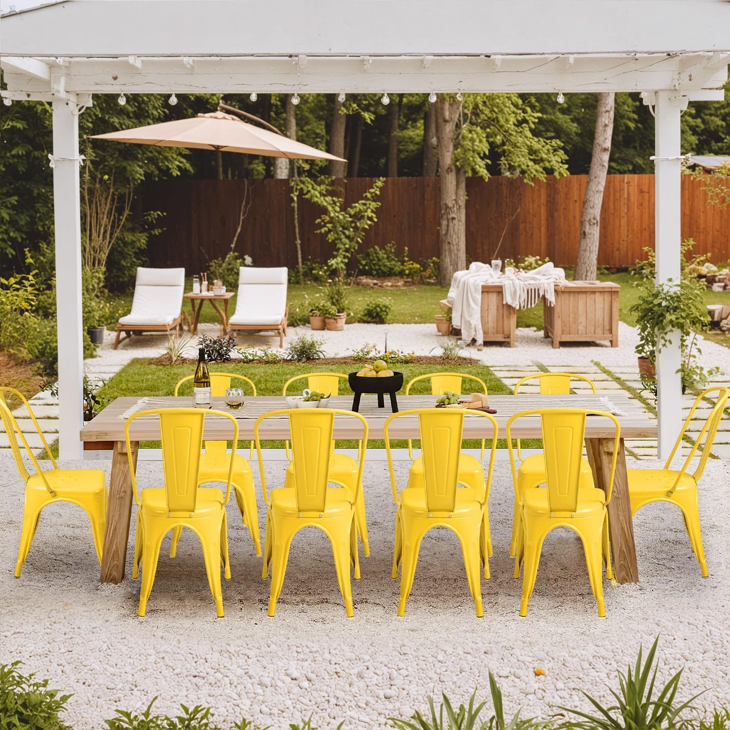 Kursi Makan Logam Set 4 Kursi  - Outdoor Furniture Yellow ulasan dan harga