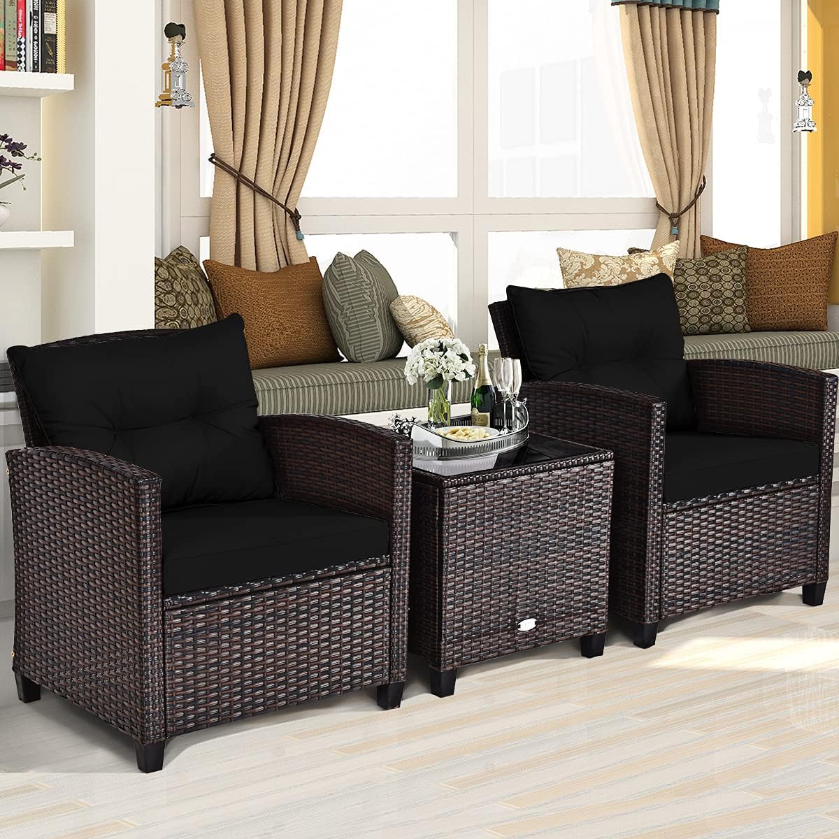 Set Furnitur Teras 3 Buah, Set - Outdoor Furniture Rattan ulasan dan harga