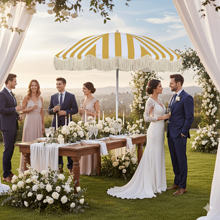 Payung Patio Bergaris dengan R - Outdoor Furniture Yellow ulasan dan harga